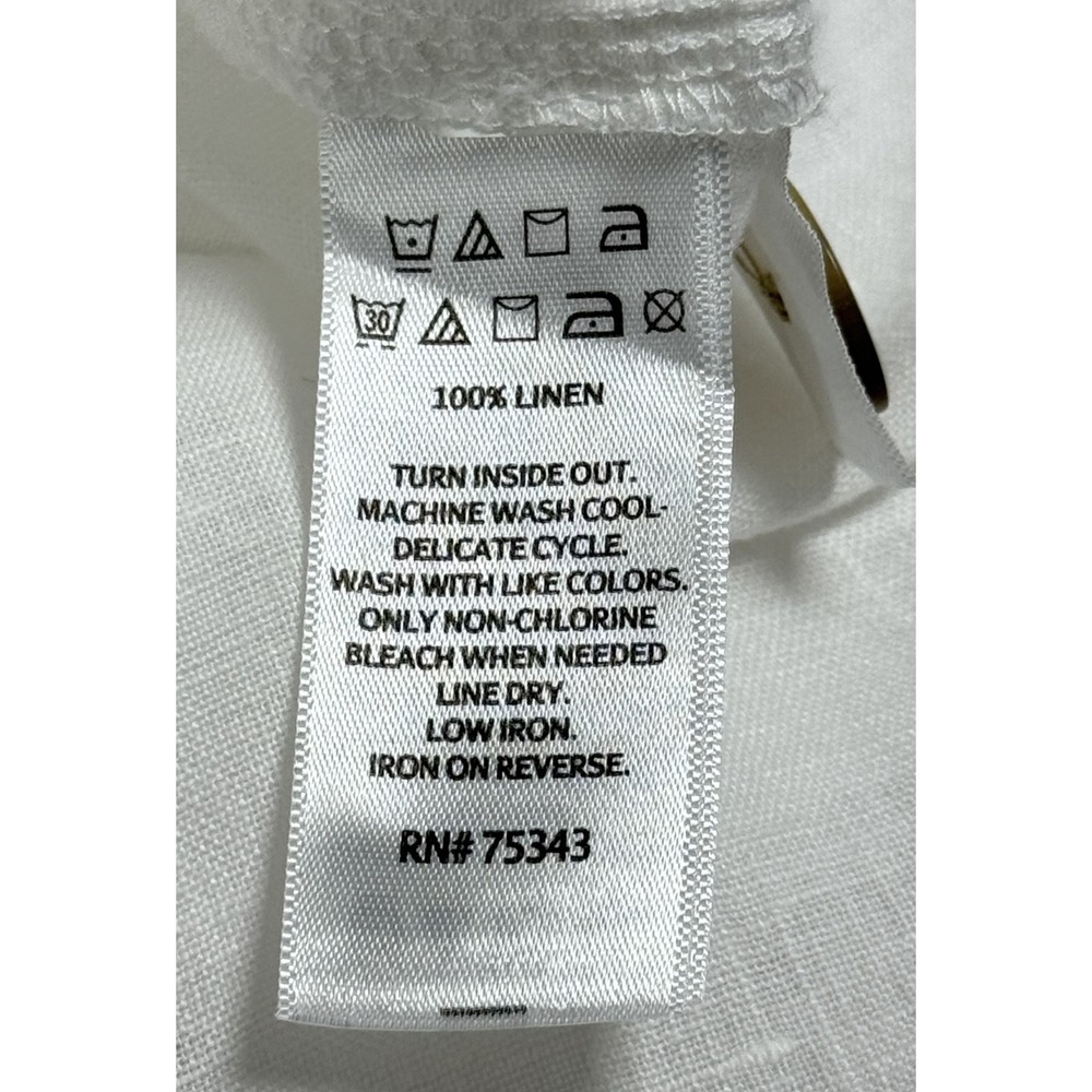 TAHARI Women White Linen 3/4 Sleeve Collared Pullover Top Size L Lagen Beach - Picture 6 of 7
